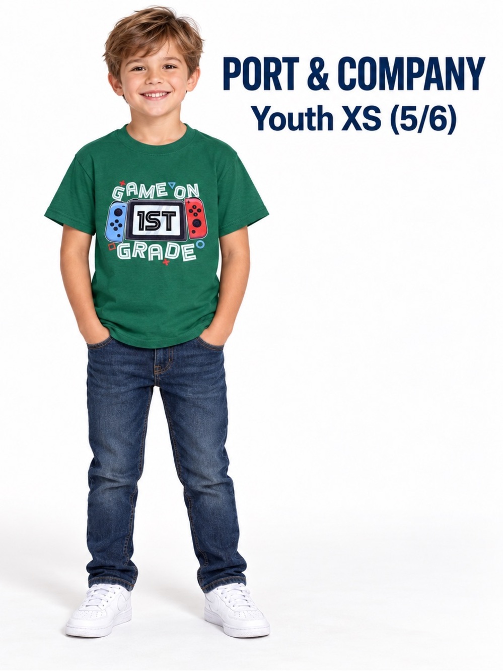 Port & Company Kids Youth XS Game On 1st Grade Video Game Graphic T-Shirt